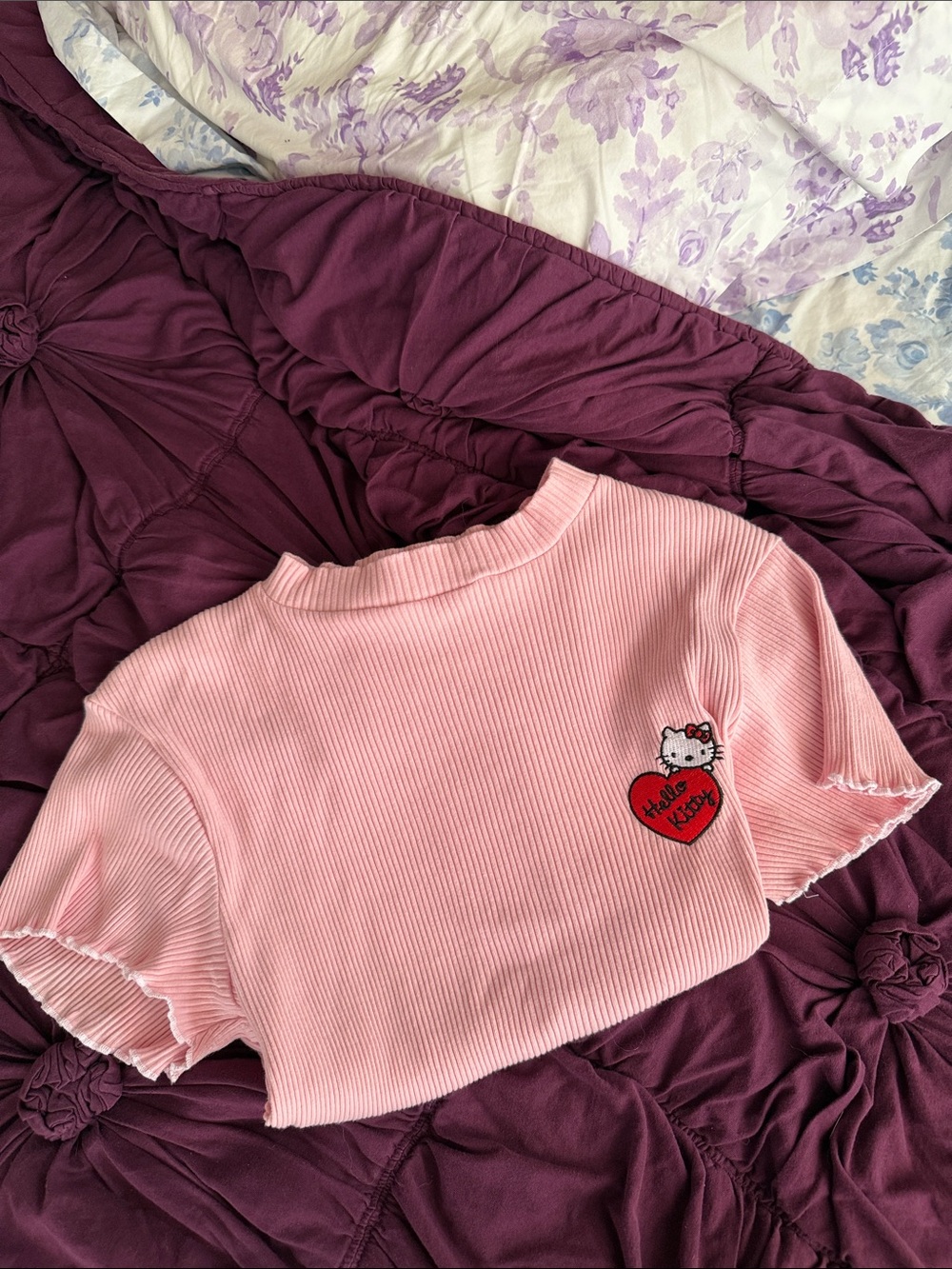 Lazy Oaf x Sanrio Hello Kitty Pink Ribbed Short-Sleeve Tee